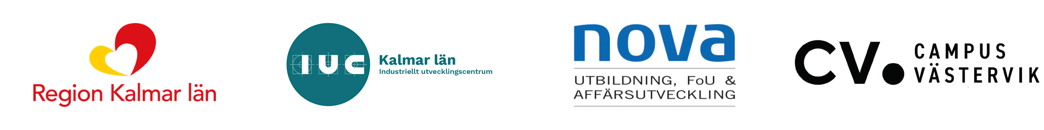 Logotyper för Region Kalmar län, IUC Kalmar län, Nova och Campus Västervik.