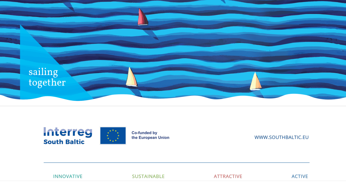 Grafiskt element med EU:s och Interreg South Baltics logotyper.