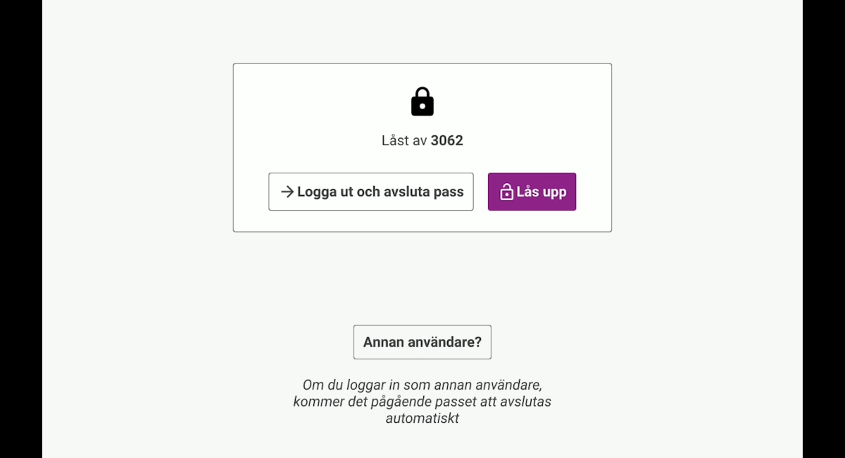 Bild på låst skärm i biljettsystemet.